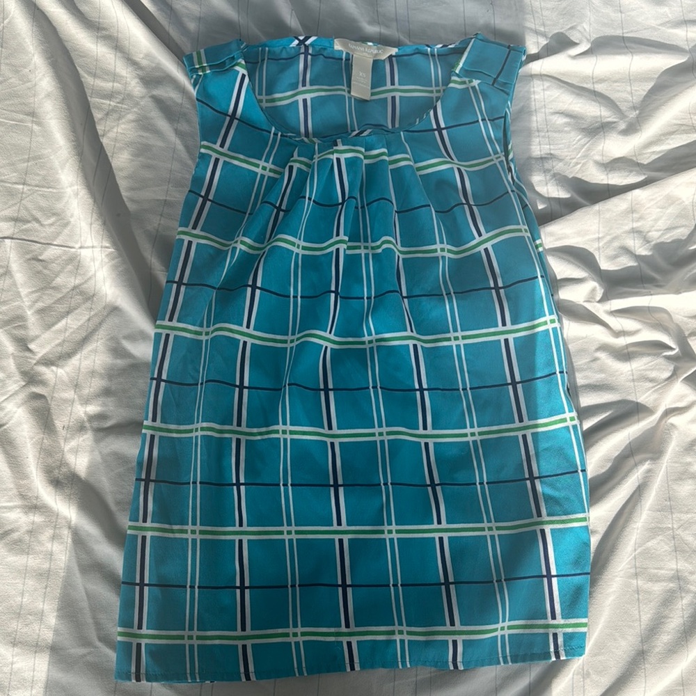 Banana Republic: Blue Plaid Sleeveless Blouse